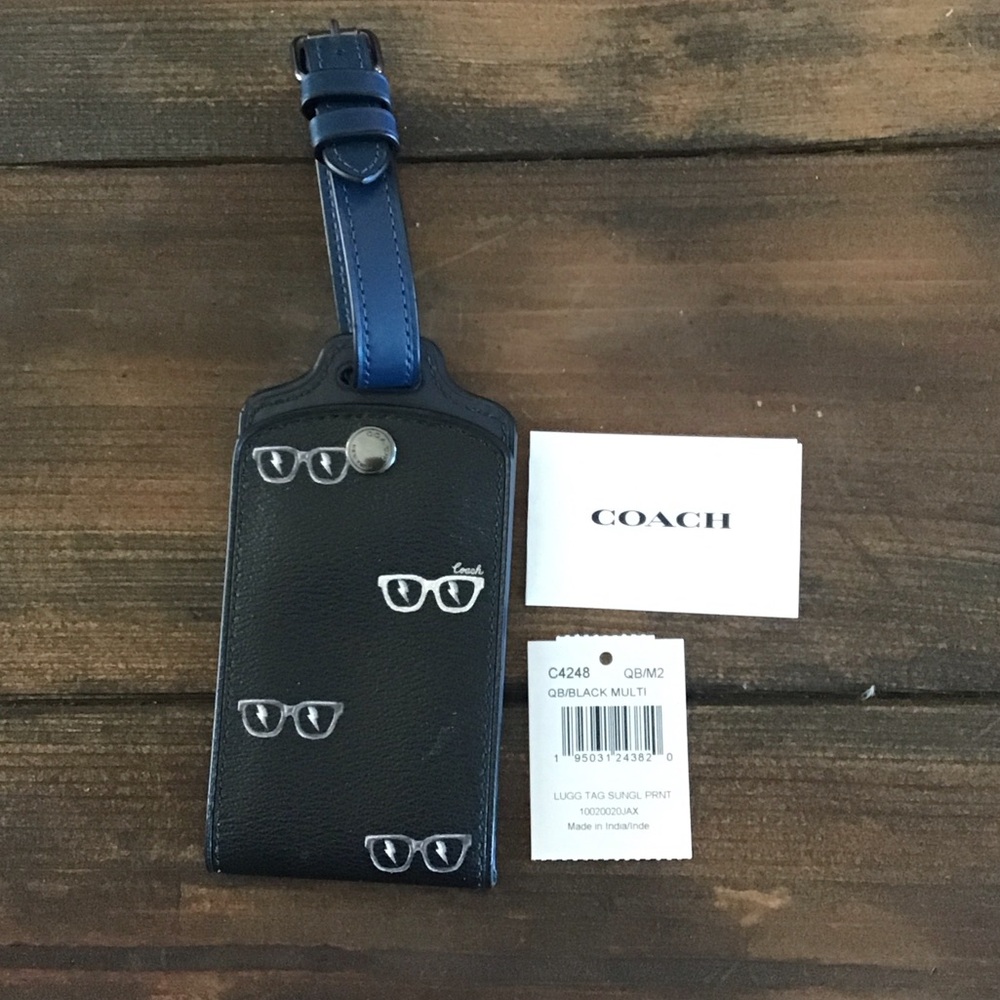 Coach Black Tag with Blue Strap and Sunglasses Luggage Tag NEW (B)